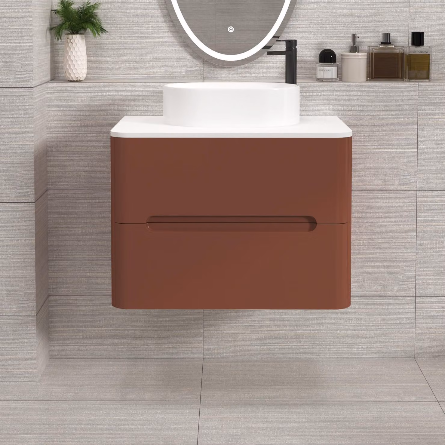 Royal Bathrooms Venice 700mm Wall Hung Vanity Unit in Terracotta with 2 Drawers and White Peak Basin
