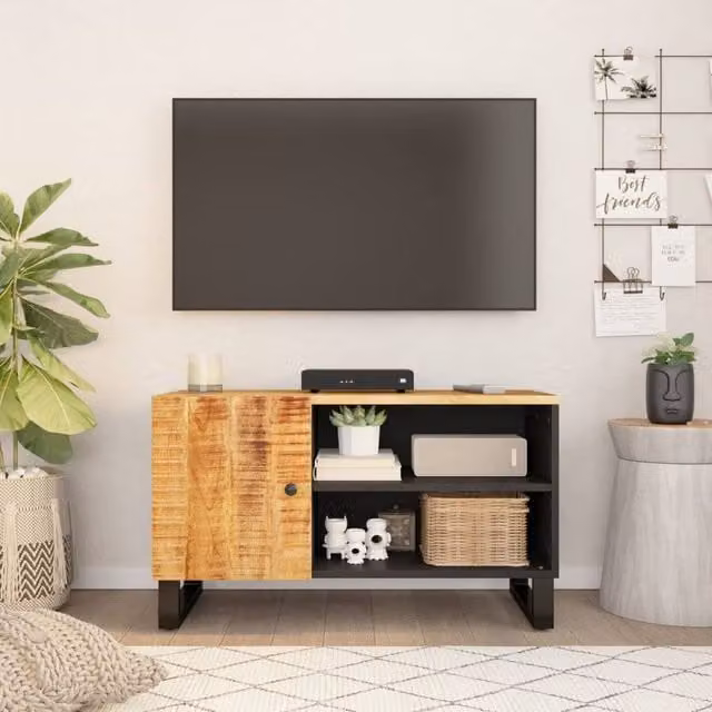 Berkfield Home Industrial TV Cabinet in Brown, Made from Mango and Engineered Wood, W/D/H: 80 x 33 x 46 cm