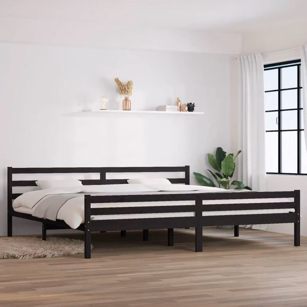 Berkfield Home Black Solid Wood Pine Bed Frame W/D/H: 200 x 200 x 69.5 cm – 2