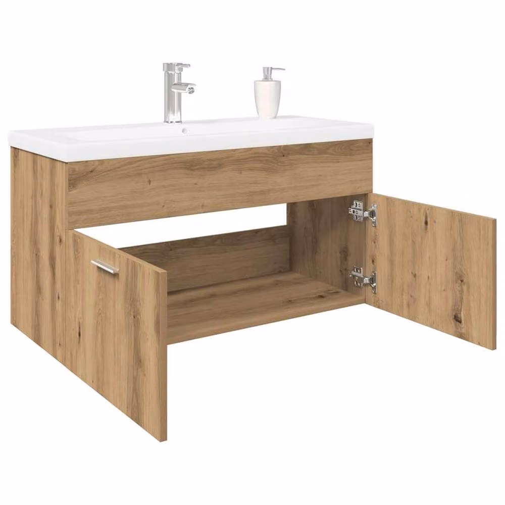 Berkfield Home Sink Cabinet with Built-in Basin in Artisan Oak Brown, H 90.0 x W 46.0 x D 38.5 cm – 2