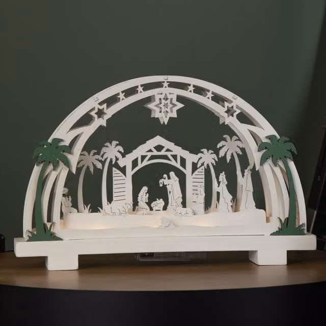 Samuel Alexander Beige Wooden Arch Nativity Scene Christmas Decoration with Warm White LED, 20 cm – 1