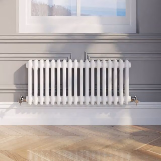 Temprazo Traditional Colosseum Double Bar Column Radiator in White, H: 60.5 cm, W: 30 cm, D: 7 cm