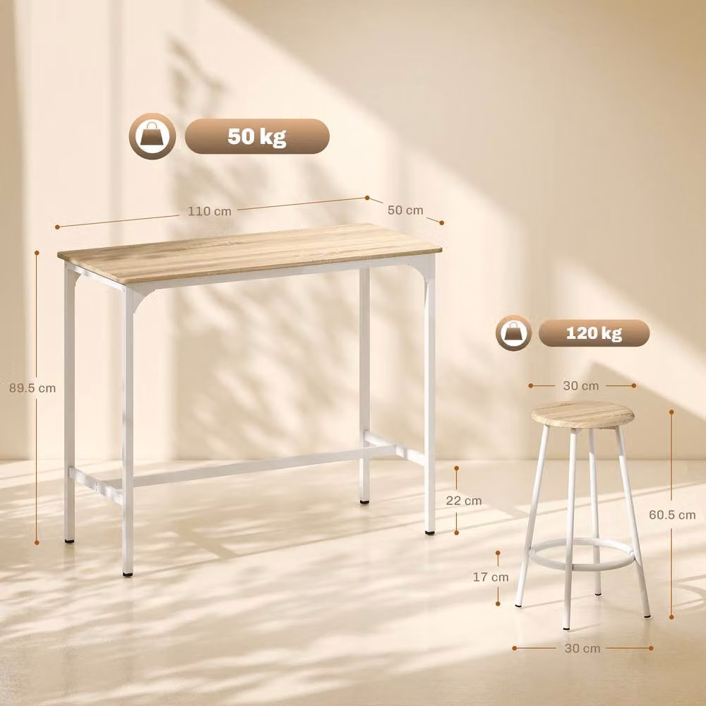 STILVORA 5 Piece Industrial Dining Set with Rectangular Bar Table and 4 Stools in Sand – 2