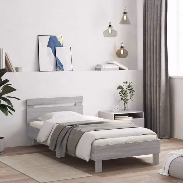Berkfield Home Sonoma Bed Frame with Headboard in Grey, W/D/H: 100 x 200 cm – 1