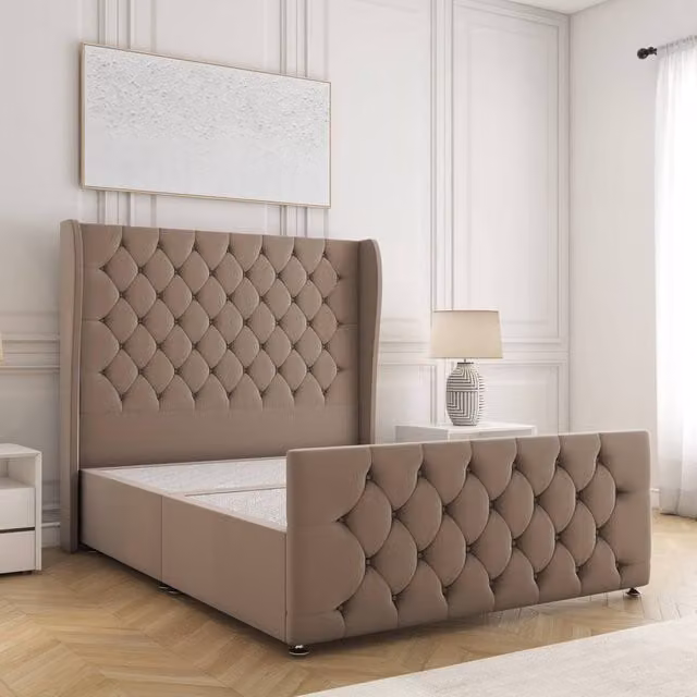 BSSPOKE Anna Double Divan Bed with 54 inch Headboard in Bronze Plush Velvet
