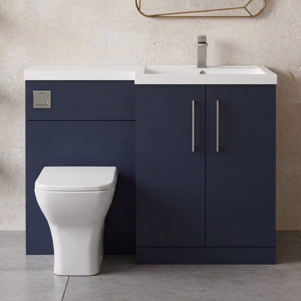 Balterley Modern Blue Right-Hand Vanity and WC Unit Combination with Brushed Pewter Details, W: 110 cm, H: 84 cm – 6