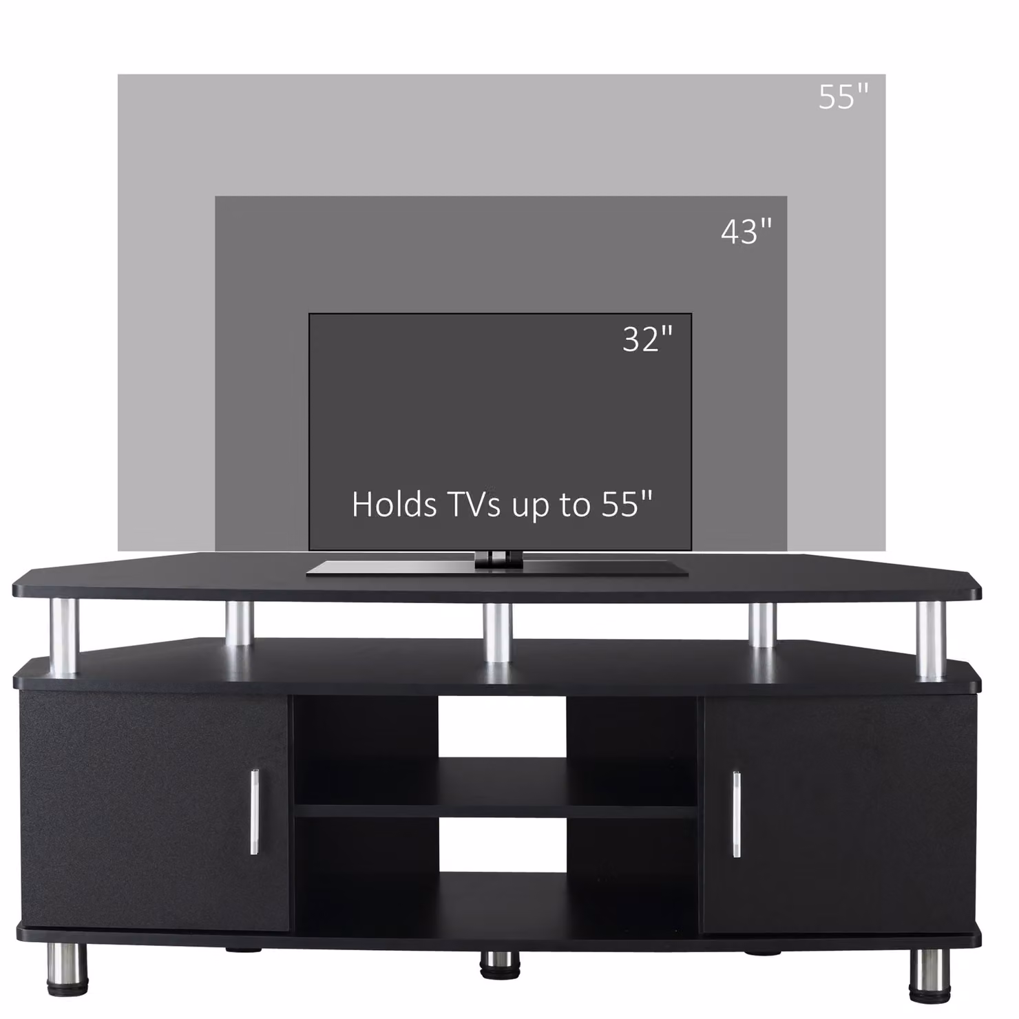 HOMCOM Black Modern TV Unit Cabinet for TVs up to 55 Inch with 2 Storage Shelves and Cupboards – 3