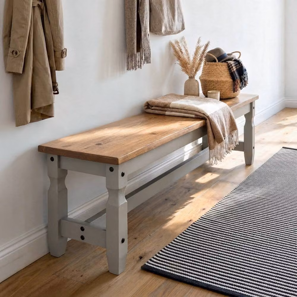 FORGEVIO Corona Grey Waxed Solid Mexican Pine Wooden Bench – 3