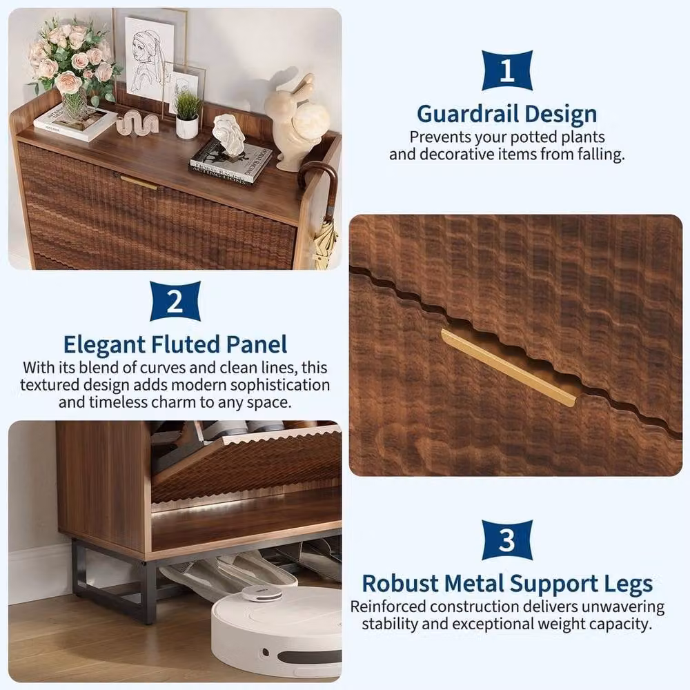 KORVIXA Slim Fluted Wooden Tilt-out Shoe Cabinet in Walnut – 4