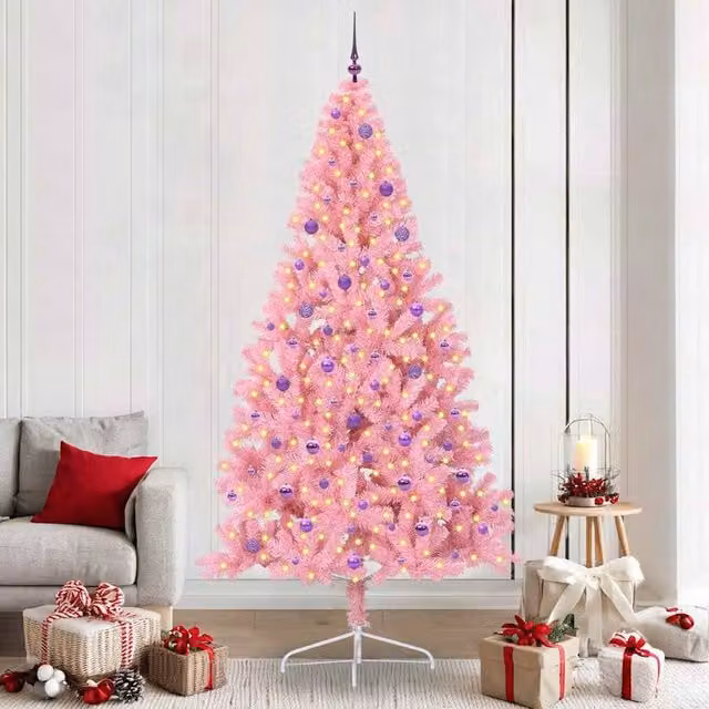 Berkfield Home Artificial Pre-lit Christmas Tree with 300 LEDs, Pink, Height: 240 cm – 1