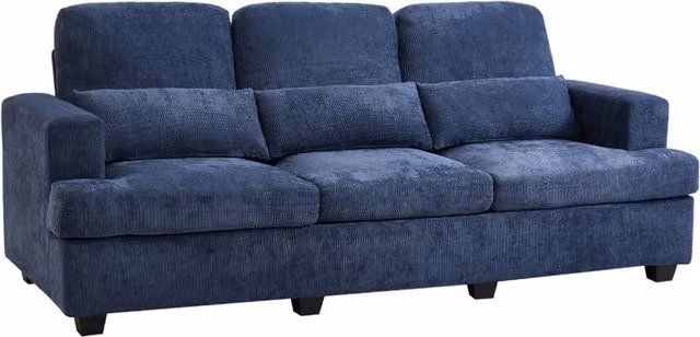 Livingandhome 3-Seater Modern Blue Fabric Upholstered Sofa with Scatter Cushions