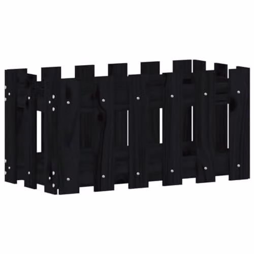 vidaXL Garden Planter with Fence Design in Black Solid Wood, W: 60 cm, D: 30 cm, H: 30 cm – 1