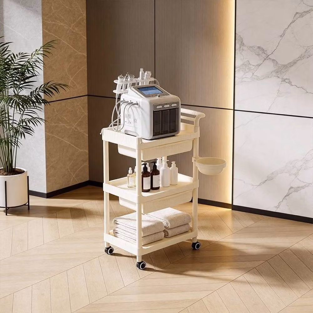 EONLION Beige Rolling Kitchen Cart with Cabinet, W/D/H: 48 x 33.7 x 78 cm – 4