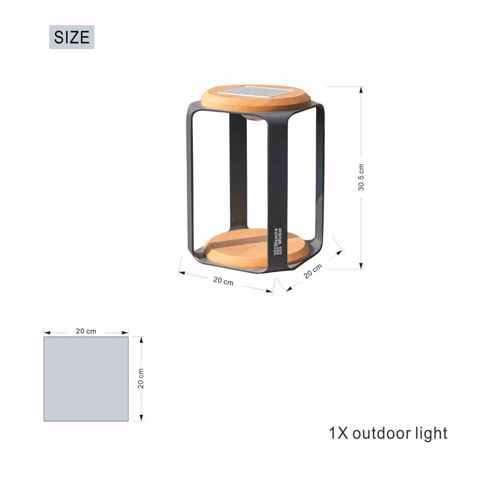 MIMO Outdoor Solar LED Teak Lantern in Grey with Touch Control and 3 Lighting Modes – 7