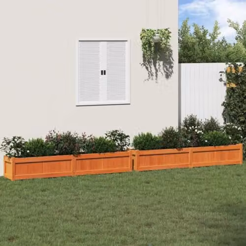 vidaXL Set of 2 Waxed Brown Solid Pine Wood Garden Planters – 2