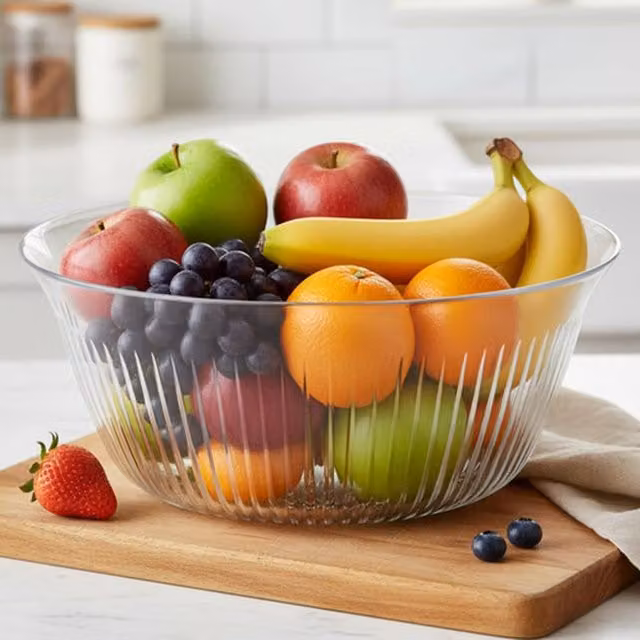 EONLION Set of 2 Textured Glass Mixing Bowls for Fruit, Vegetable, Salad or Dessert, Clear – 1
