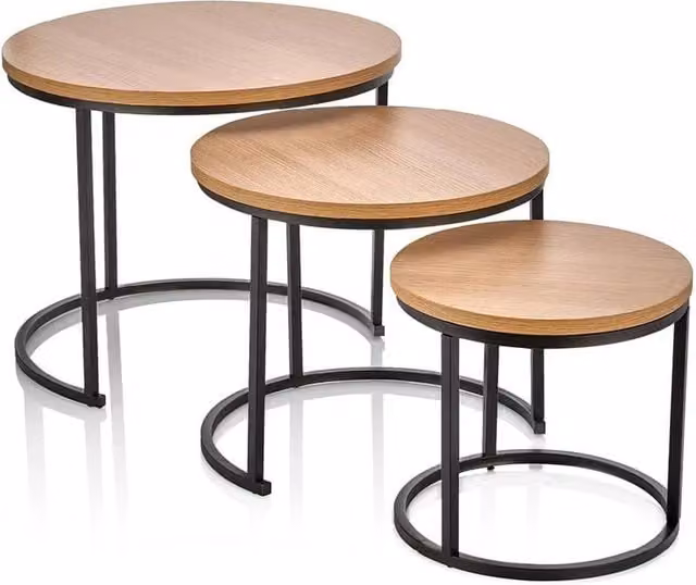 Nordara Set of 3 Round Modern Nesting Coffee Tables in Brown