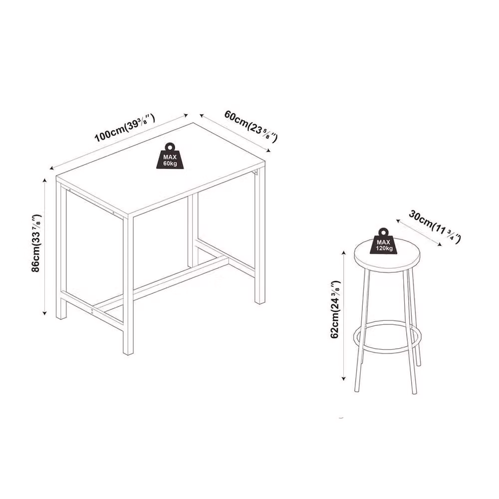 PAWNORA 5 Piece Industrial Bar Table and Stools Set in Rustic Brown – 2