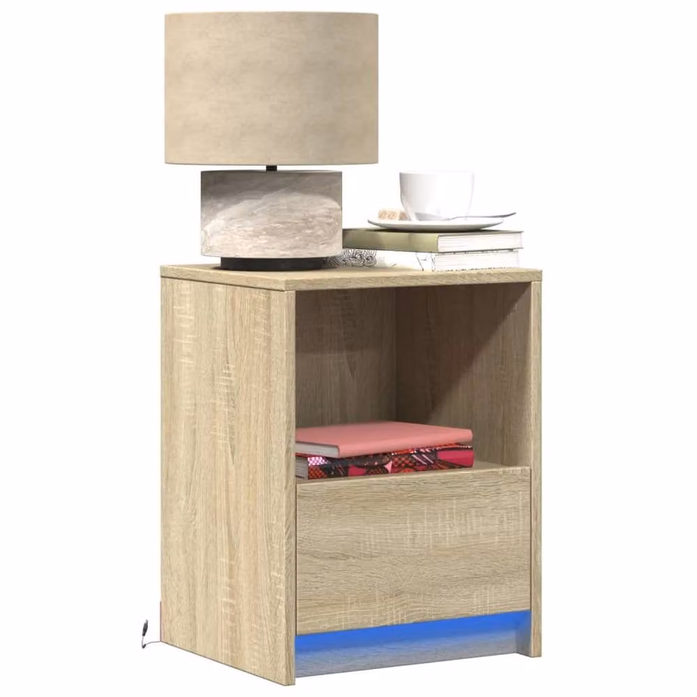 Berkfield Home Set of 2 Stylish Bedside Cabinets with Integrated LED Lights in Sonoma Oak Light Oak – 2
