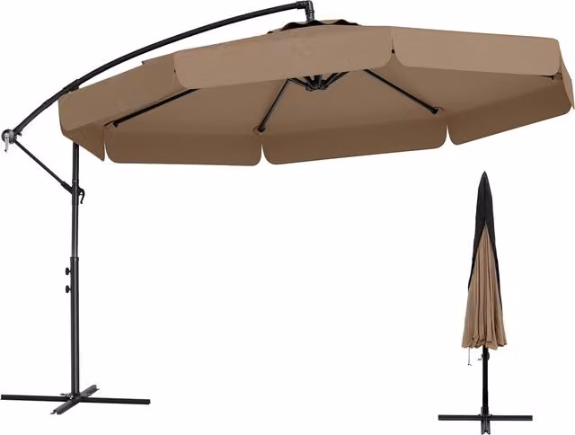 COSTWAY Cantilever Parasol Umbrella with Tilt Adjustment in Brown