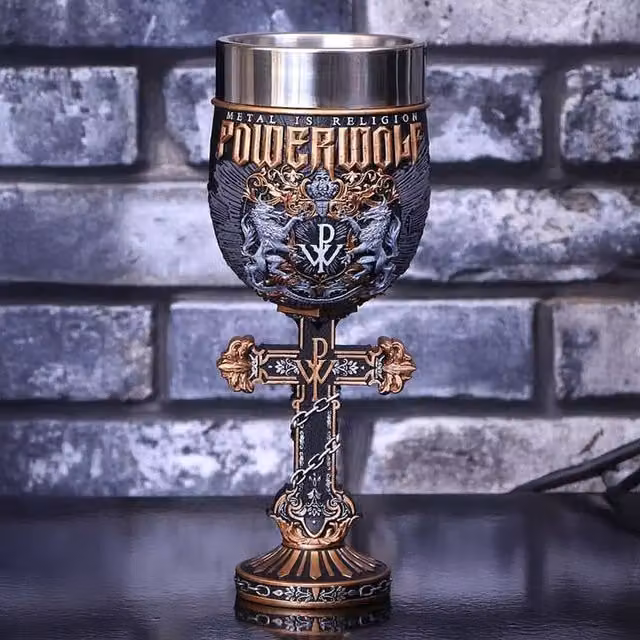 Nemesis Now Powerwolf Metal is Religion Goblet in Gold and Blue, Height: 19.5 cm