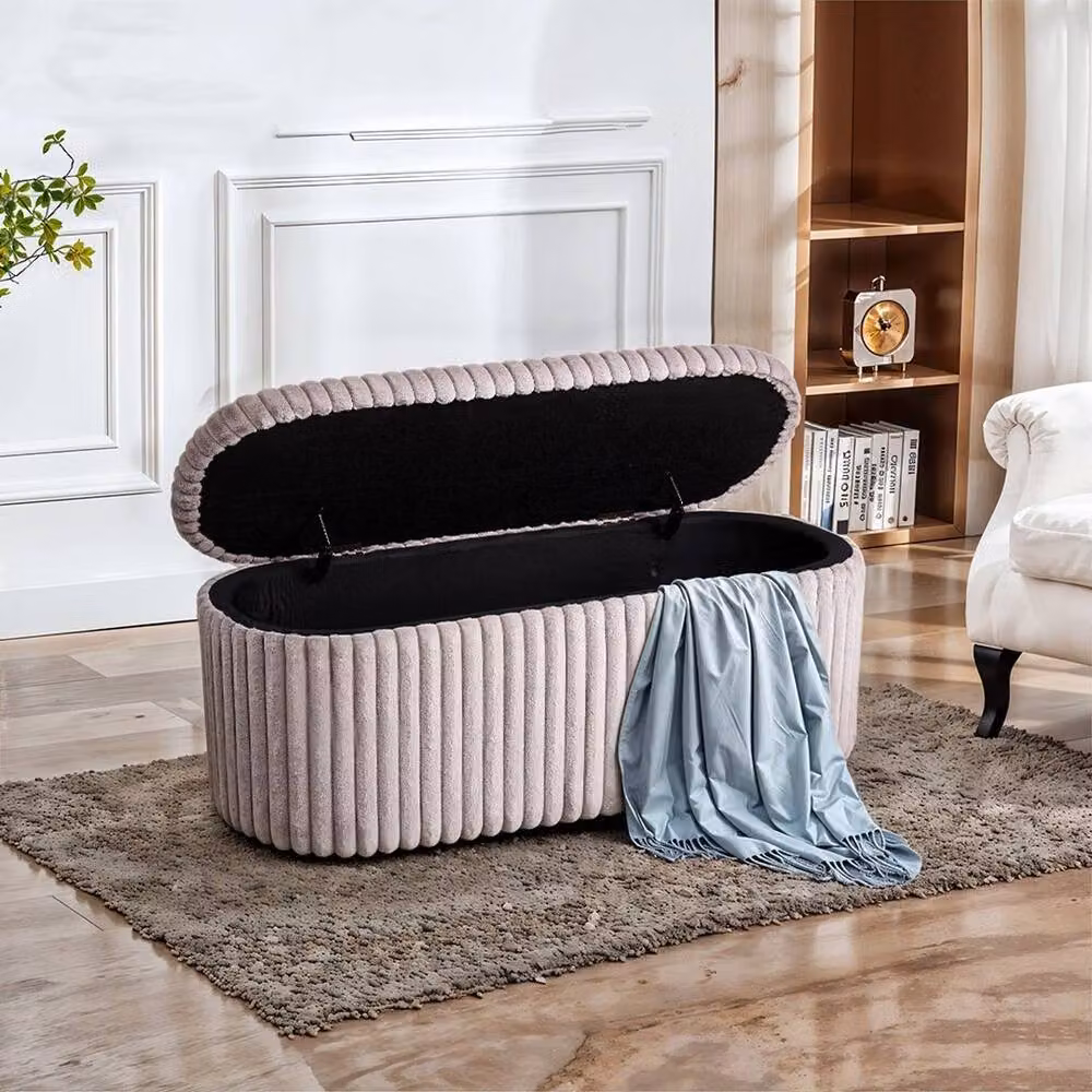 KORVIXA Corduroy Storage Bench Ottoman in Pink, W: 100 cm, H: 45 cm – 3