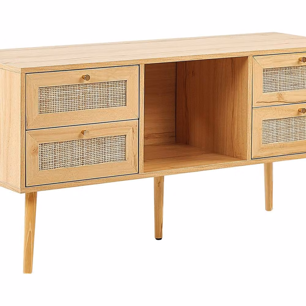 Wyld Haus Everhome Boho Brown TV Stand with Rattan Fronts and 4 Drawers – 2