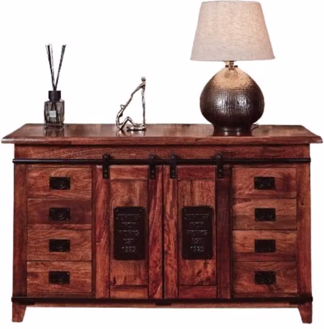 Elm Home And Garden Industrial Solid Mango Wood Sideboard Cabinet in Brown and Black – 1