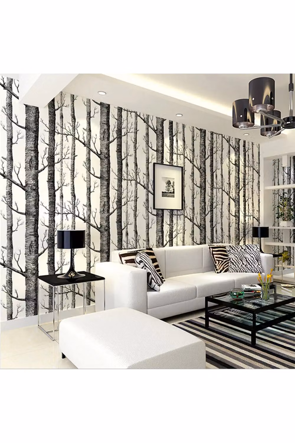 Living and Home Removable Fabric Birch Tree Wallpaper Roll in White – 2