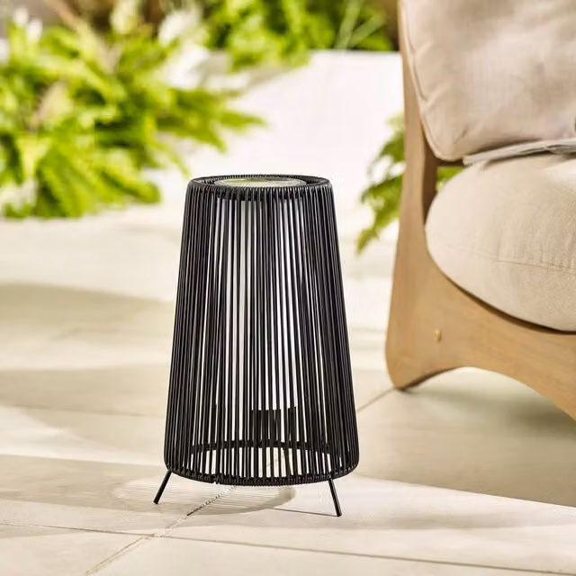 FurnitureboxUK Naples Black Rattan Solar LED Outdoor Floor Lantern