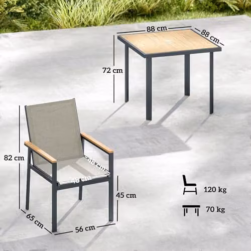 Outsunny 5 Piece Garden Dining Set with Square Glass Table and 4 Chairs in Beige – 5