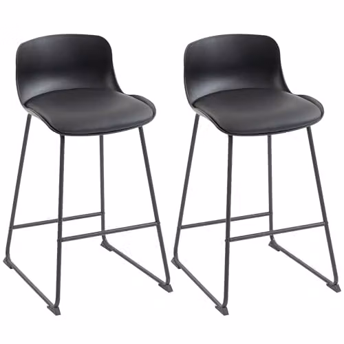 HOMCOM Set of 2 Modern Black PU Leather Upholstered Bar Stools – 1