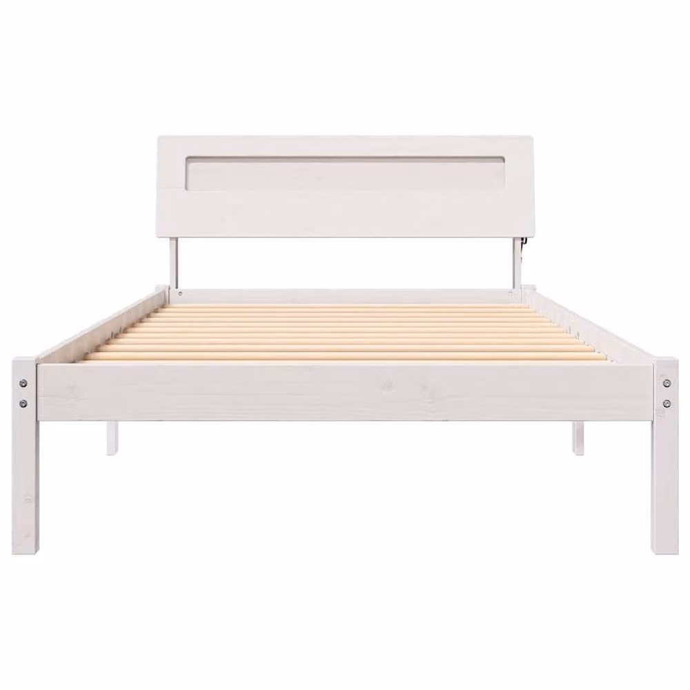Berkfield Home White Pine Wood Bed with Headboard and LED Strip Lights W: 75 cm, L: 190 cm – 3