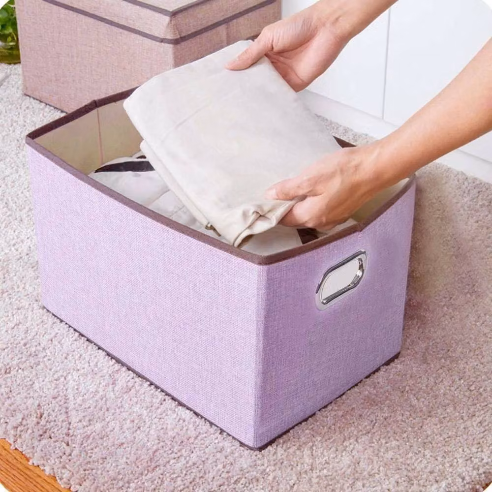 PAWNORA Purple Collapsible Fabric Storage Boxes with Lid – 2