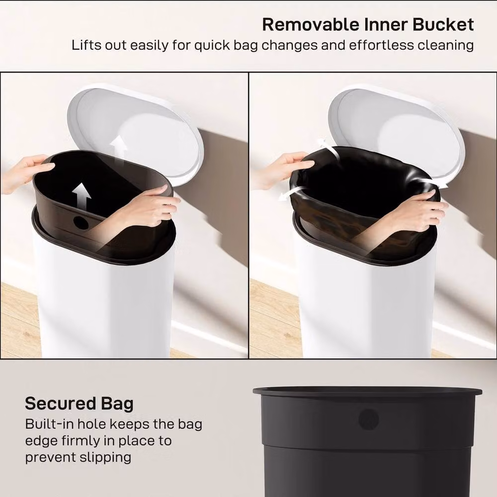 NESTLUNE Slim Rectangular Pedal Bin with Soft-Close Lid, White, W: 80 cm, D: 30 cm, H: 100 cm – 3