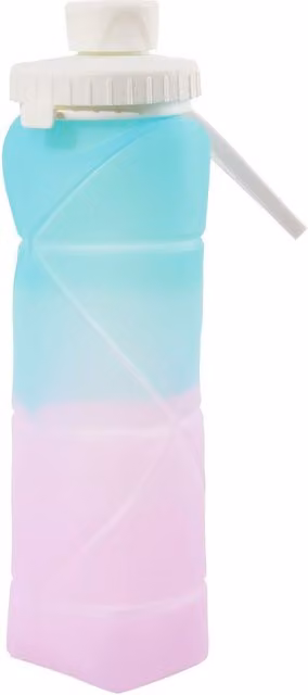 H&O Direct Collapsible Silicone Water Bottle for Travel and Gym, 600ml, Blue and Purple