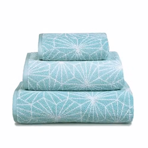 Allure Bath Fashions Geometric Design Hand Towels, Pack of 2, 100% Cotton, Duck Egg Blue, W: 50 cm, H: 90 cm – 1