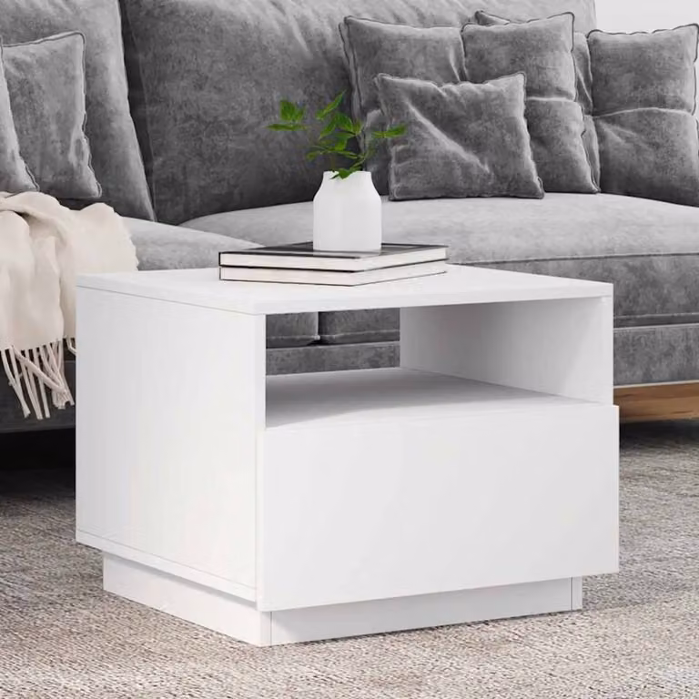 Berkfield Home Modern White Coffee Table with LED Lights W: 50 cm, D: 49 cm, H: 40 cm