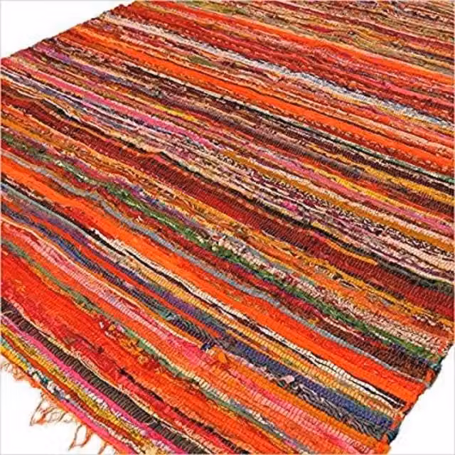 KDMK Boho Rectangular Rag Rug in Orange and Multicolour