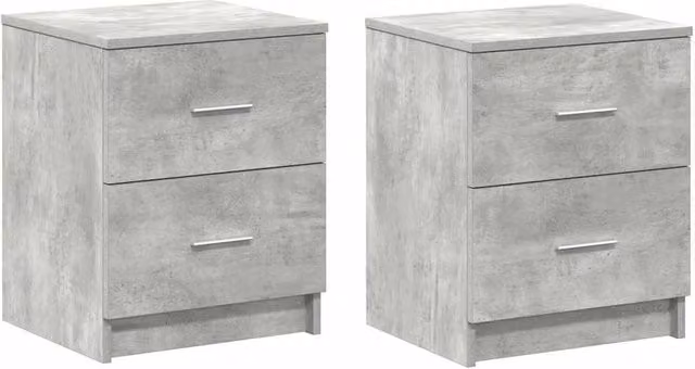 Berkfield Home Set of 2 Bedside Cabinets with 2 Drawers in Concrete Grey, W/D/H: 40 x 36 x 50 cm