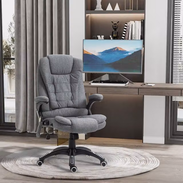 Vinsetto Ergonomic Grey Fabric Massage and Heated Office Gaming Chair with Adjustable Arms and Lumbar Support