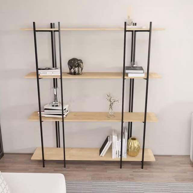 Decorotika Moss 4-Tier Industrial Bookshelf in Oak and Black