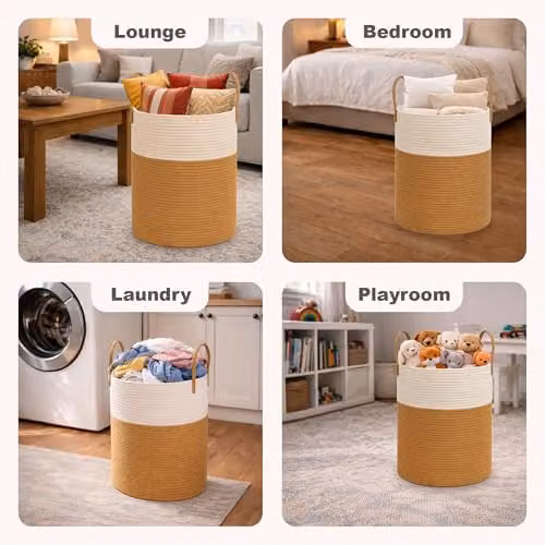 Libbi Lou Cotton Rope Storage Basket, 72L, Beige and White, W: 50 cm, D: 38 cm, H: 38 cm – 4
