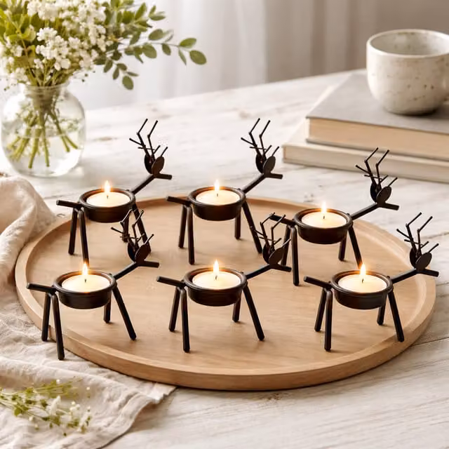 Marco Paul 6-Piece Reindeer Tealight Holders in Black Metal