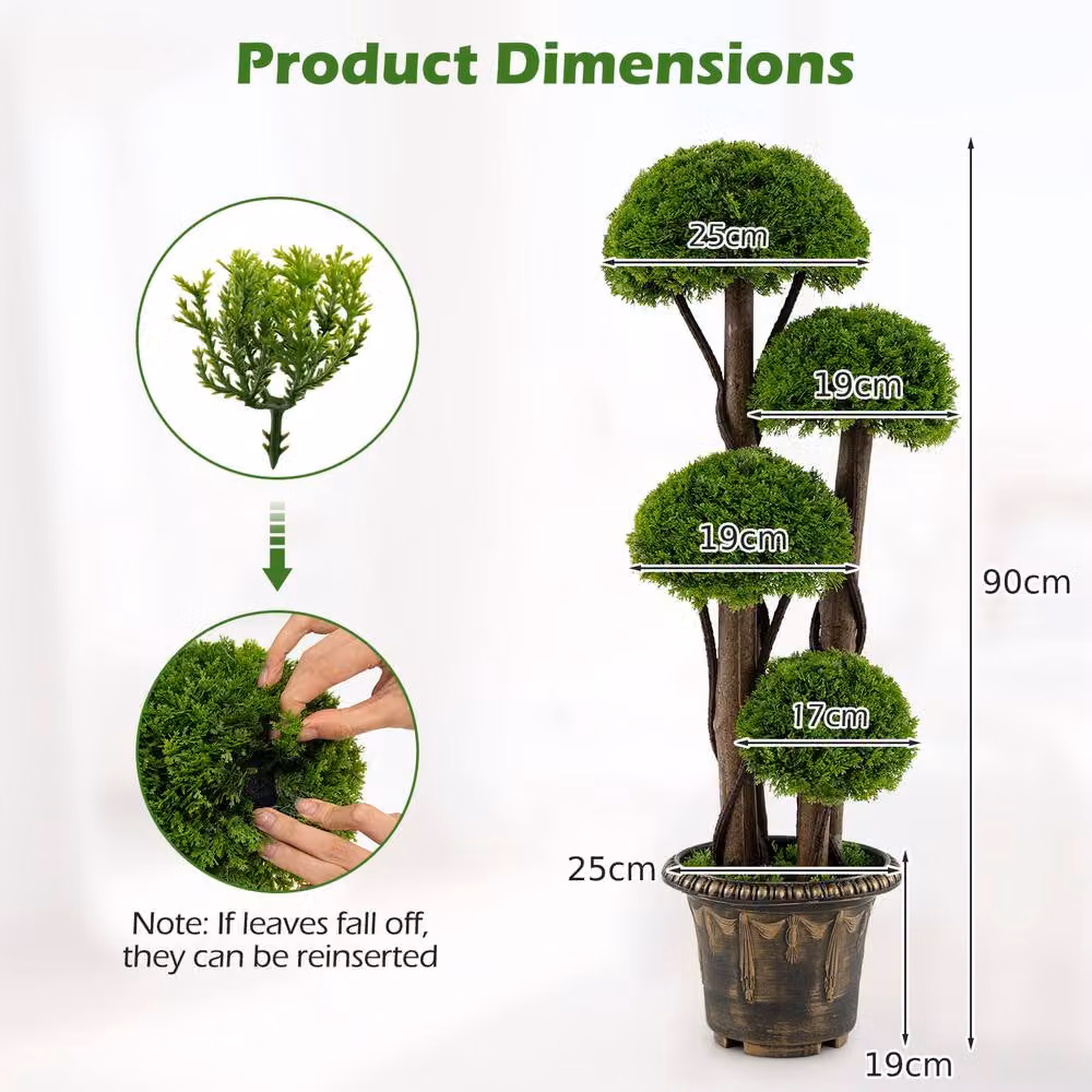 Costway 90cm Artificial Cypress Topiary Ball Tree in Green – 2
