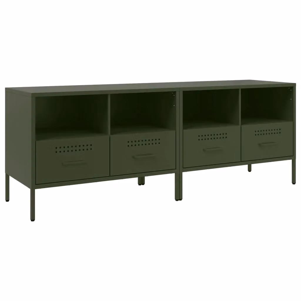 Berkfield Home Industrial Metal TV Cabinets, 2 Piece Set, Olive Green, W: 68 cm, D: 39 cm, H: 50.5 cm – 2