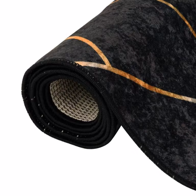 Berkfield Home Washable Abstract Modern Round Rug in Black and Gold with Anti Slip and Sound Absorbing Properties, Diameter: 160 cm