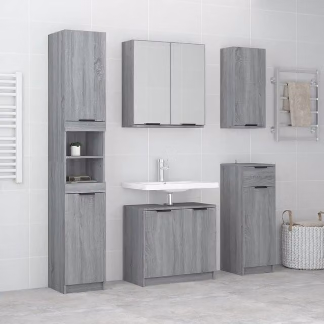 Berkfield Home 5 Piece Modern Grey Bathroom Cabinet Set in Sonoma Engineered Wood