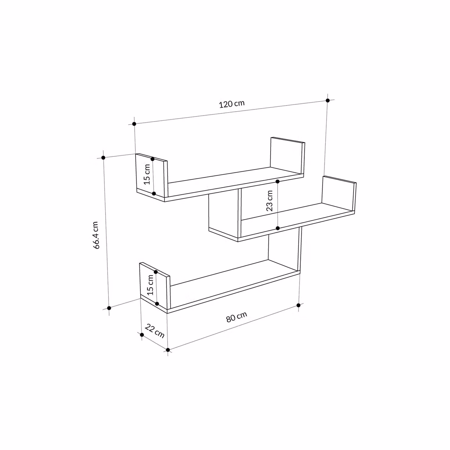 Decortie Tibet Wall-Mounted Modern Bookcase Display Unit in Natural, Width: 120 cm, Height: 66.4 cm – 3