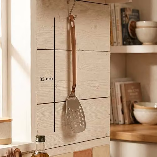Orsina Stainless Steel Slotted Turner in Copper and Silver with Hanging Loop – 2